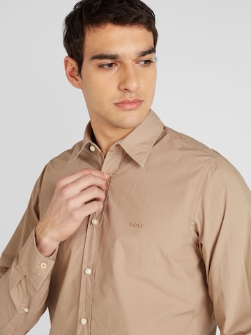BOSS Orange Regular fit Button Up Shirt 'Relegant' in Brown