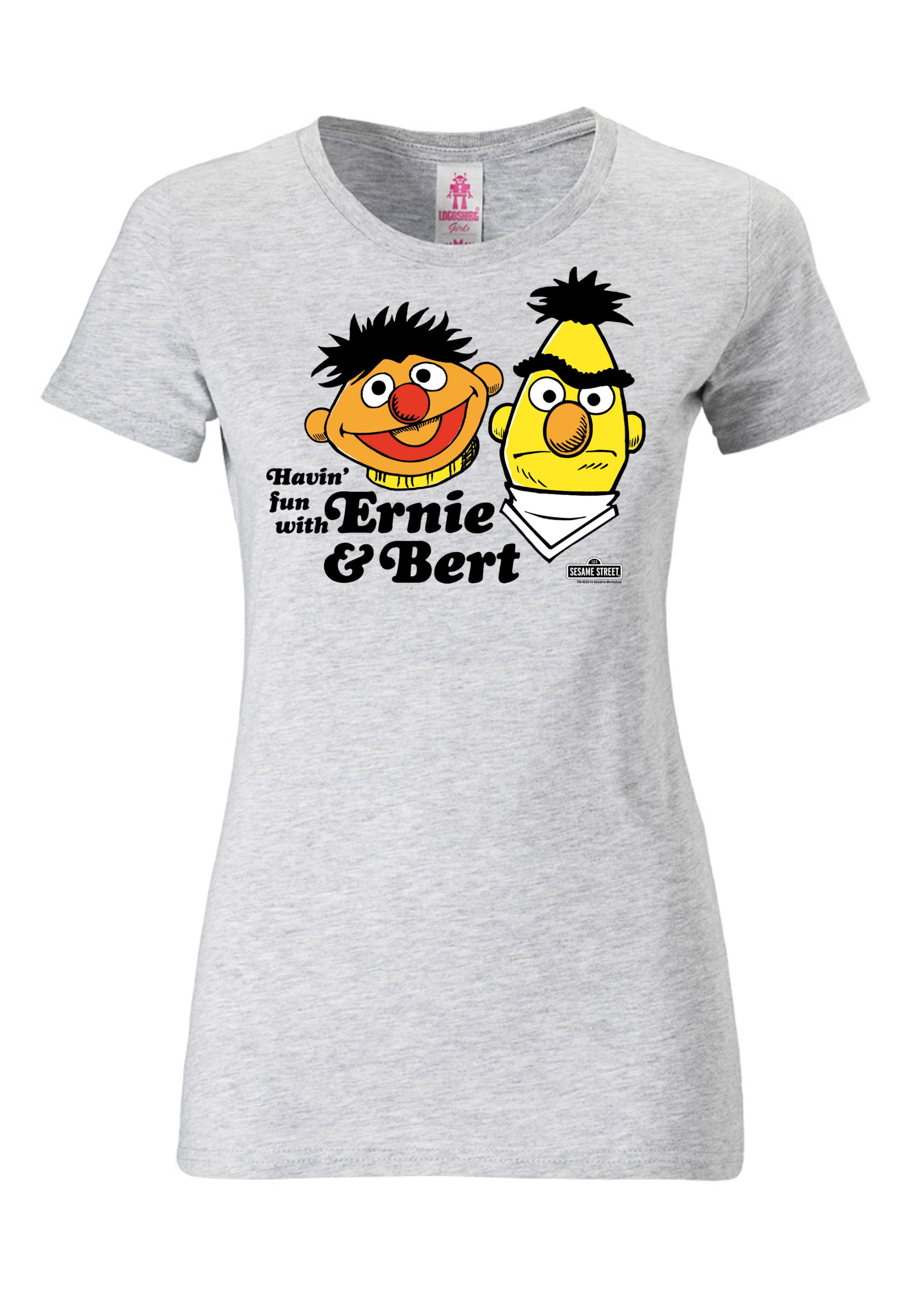 LOGOSHIRT Shirt 'Ernie & Bert' in Grey: front