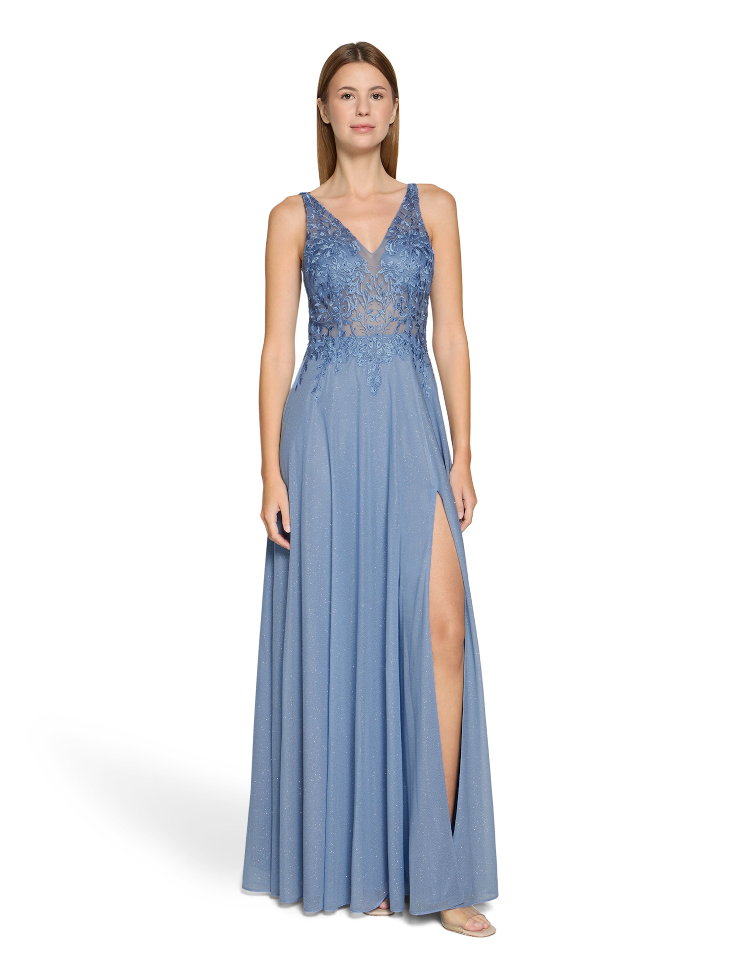 Vera Mont Abendkleid im Glitzer-Look in Blau: Vorderseite