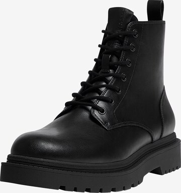 Pull&Bear Lace-Up Boots in Black: front