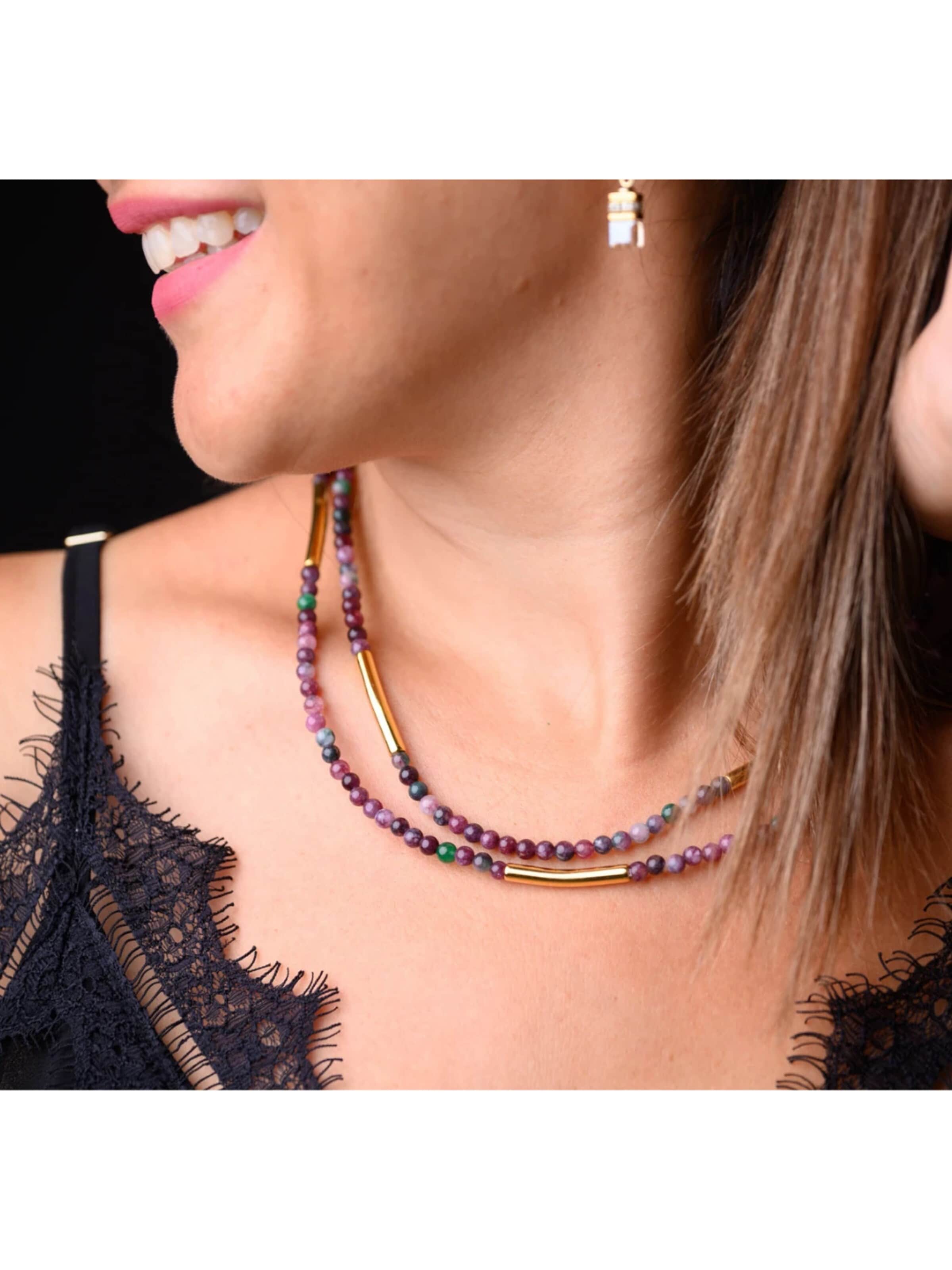 THE GEM STORIES JEWELRY Necklace 'Shades of red Double Agate Necklace' in Red