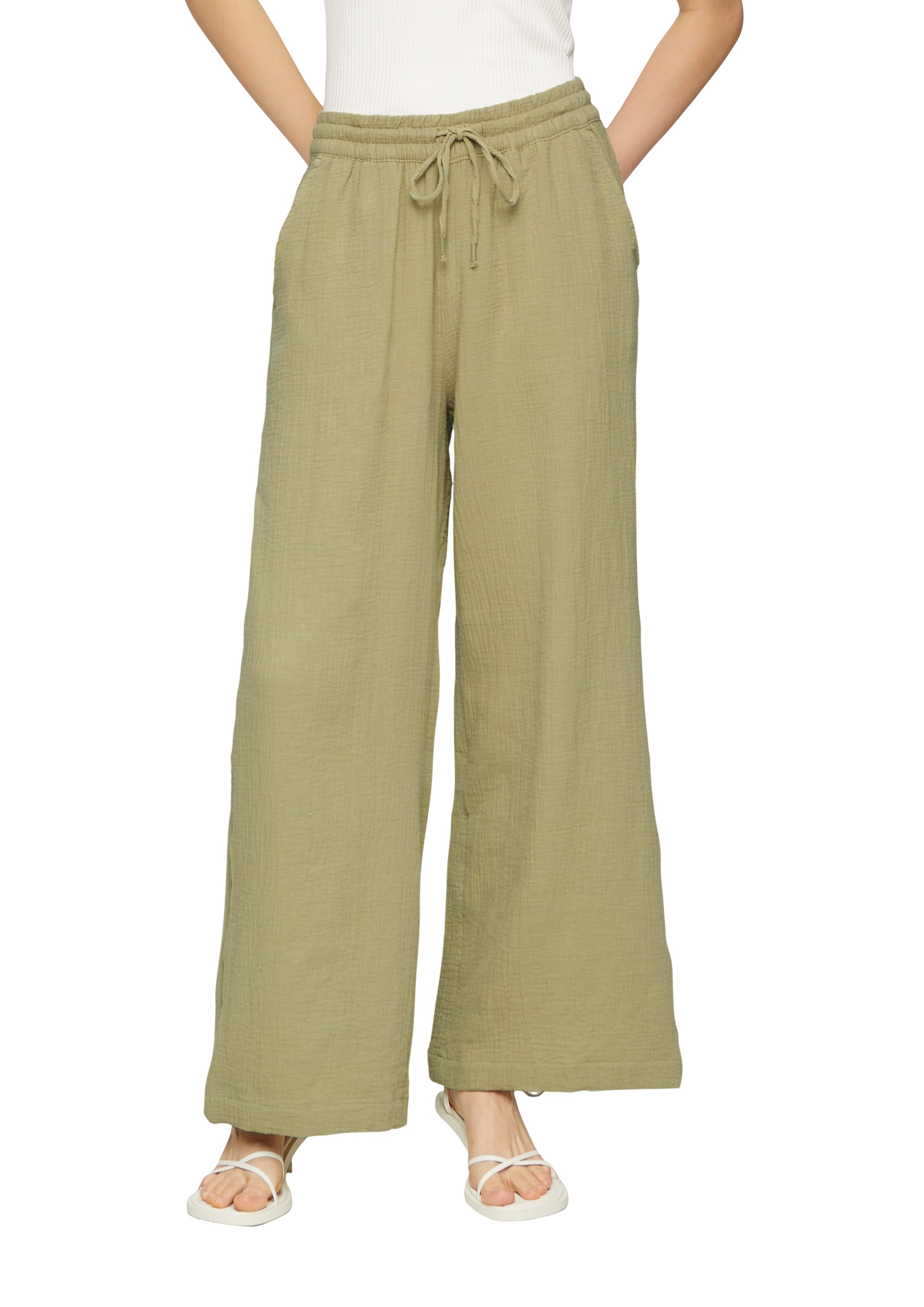QS Wide leg Broek in Groen: voorkant