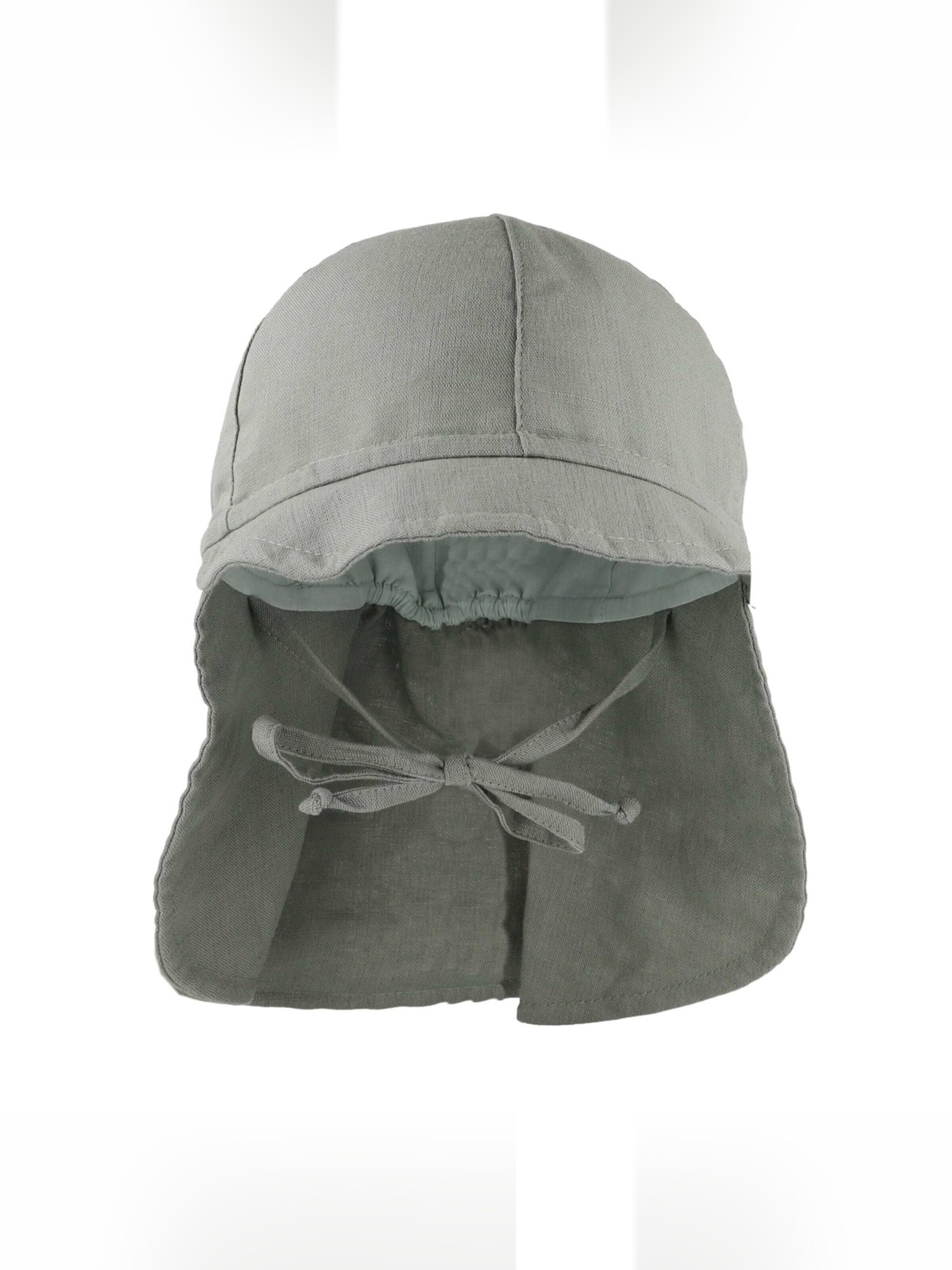 MAXIMO Beanie 'GOTS MINI-Nackenschutzmütze uni, Leinenoptik, Bindeband, Futter' in Green