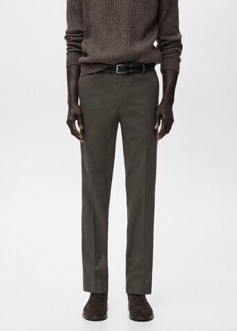 MANGO MAN Slim fit Pleated Pants 'Brest' in Brown: front