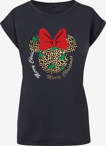 ABSOLUTE CULT Shirt 'Minnie Mouse - Leopard Christmas' in Blauw: voorkant