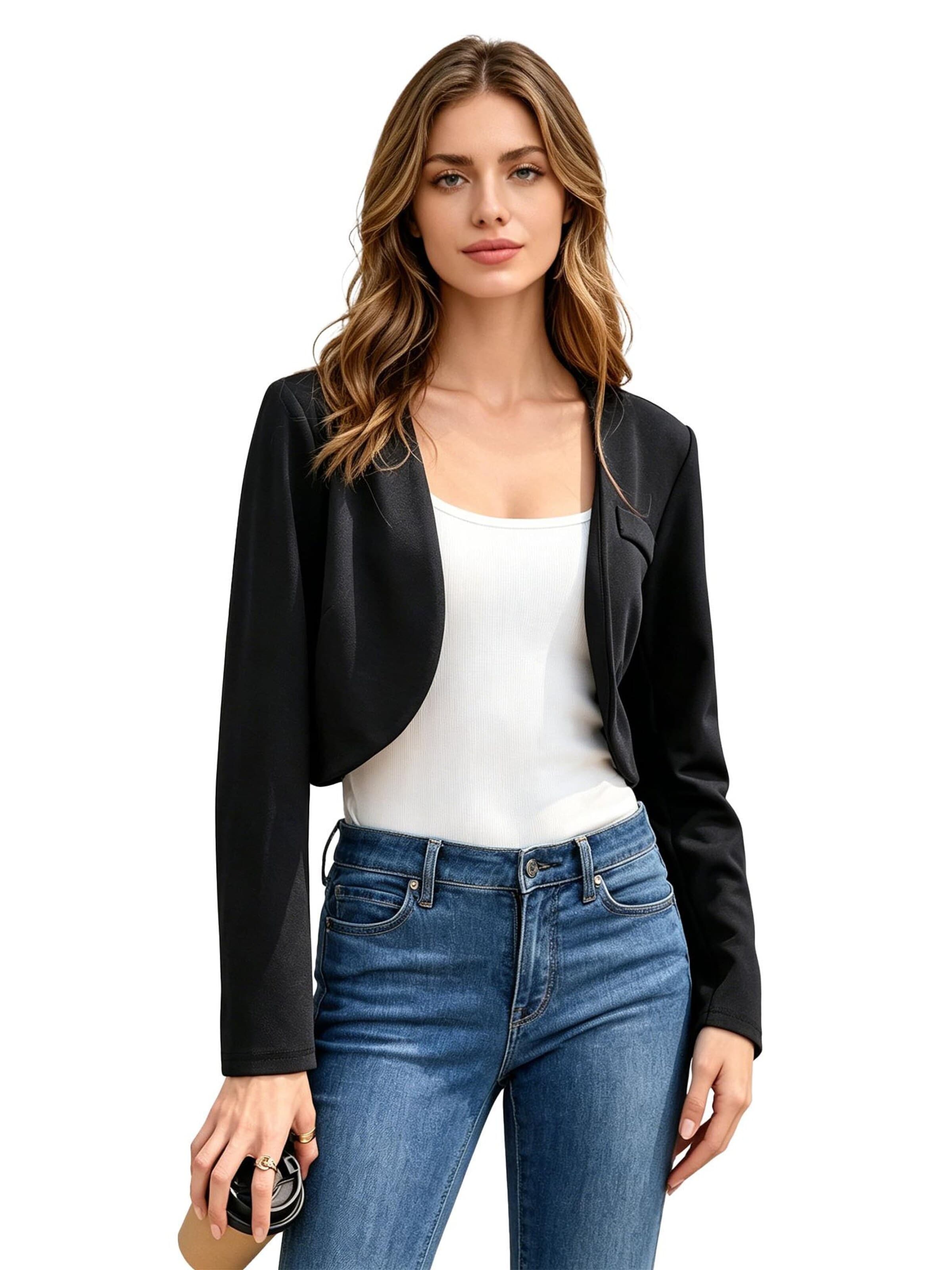 KoJooin Marynarka 'Bolero Strickjacke für Damen,langärmelig,vorne offen, leicht, kurz geschnitten,Arbeitsoberteil' w kolorze czarny
