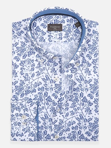 Slim fit Camicia business 'Leonardo Sport Linen Man Shirt White Blue' di 7Camicie in bianco: frontale