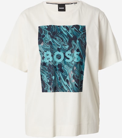 Marškinėliai 'Elpha' iš BOSS, spalva – vandens spalva / žalsvai mėlyna / benzino spalva / balta, Prekių apžvalga