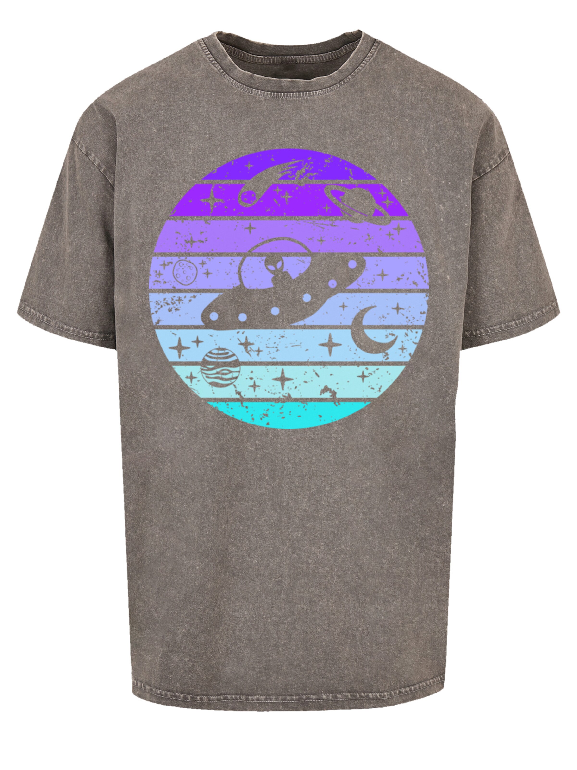 F4NT4STIC Shirt 'Retro Alien Weltraum Sonnenuntergang' in Grey: front