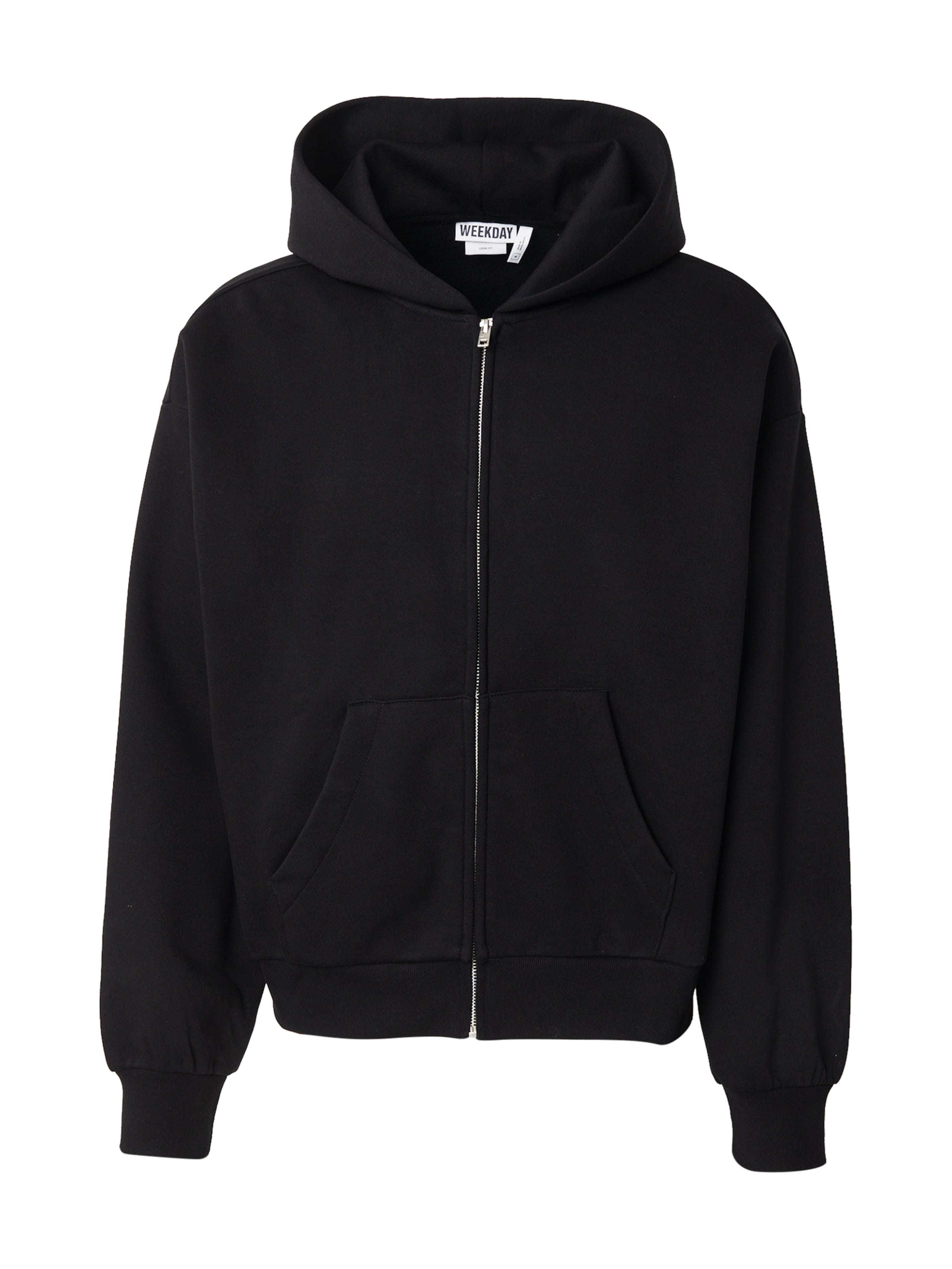 WEEKDAY Zip-Up Hoodie in Black: front