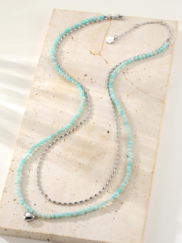 Hey Happiness Kette 'Aquamarine Heart Charm Layered Bead'‌ in Silber
