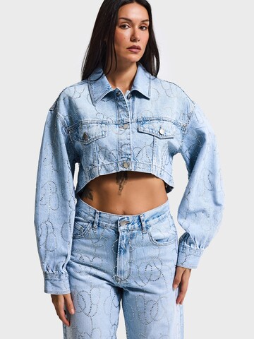 IT'S BASIC Bodywarmer 'RHINESTONE CROPPED DENIM JACKET' in Blauw