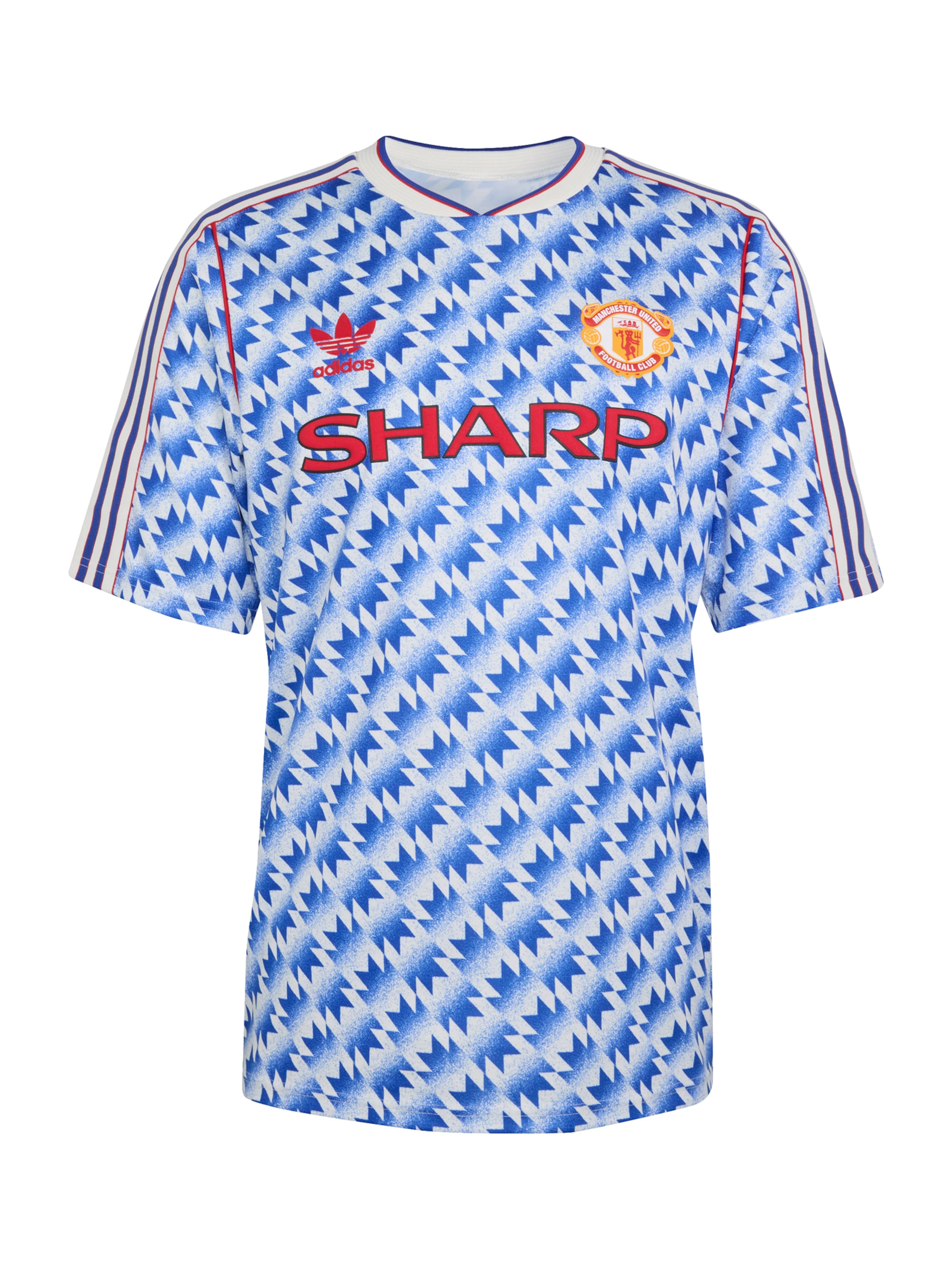 Sportiniai marškinėliai 'MUFC A JSY 90' iš ADIDAS PERFORMANCE, spalva – mėlyna / geltona / raudona / balta, Prekių apžvalga