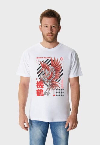 Oldskull Shirt 'Asian Neon Cyber Crane Graphic' in Wit: voorkant