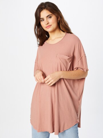 Free People Oversized Shirt 'TAKE IT EASY' in Pink: front