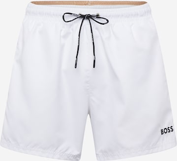 BOSS Black Board Shorts 'Dogfish' in White: front