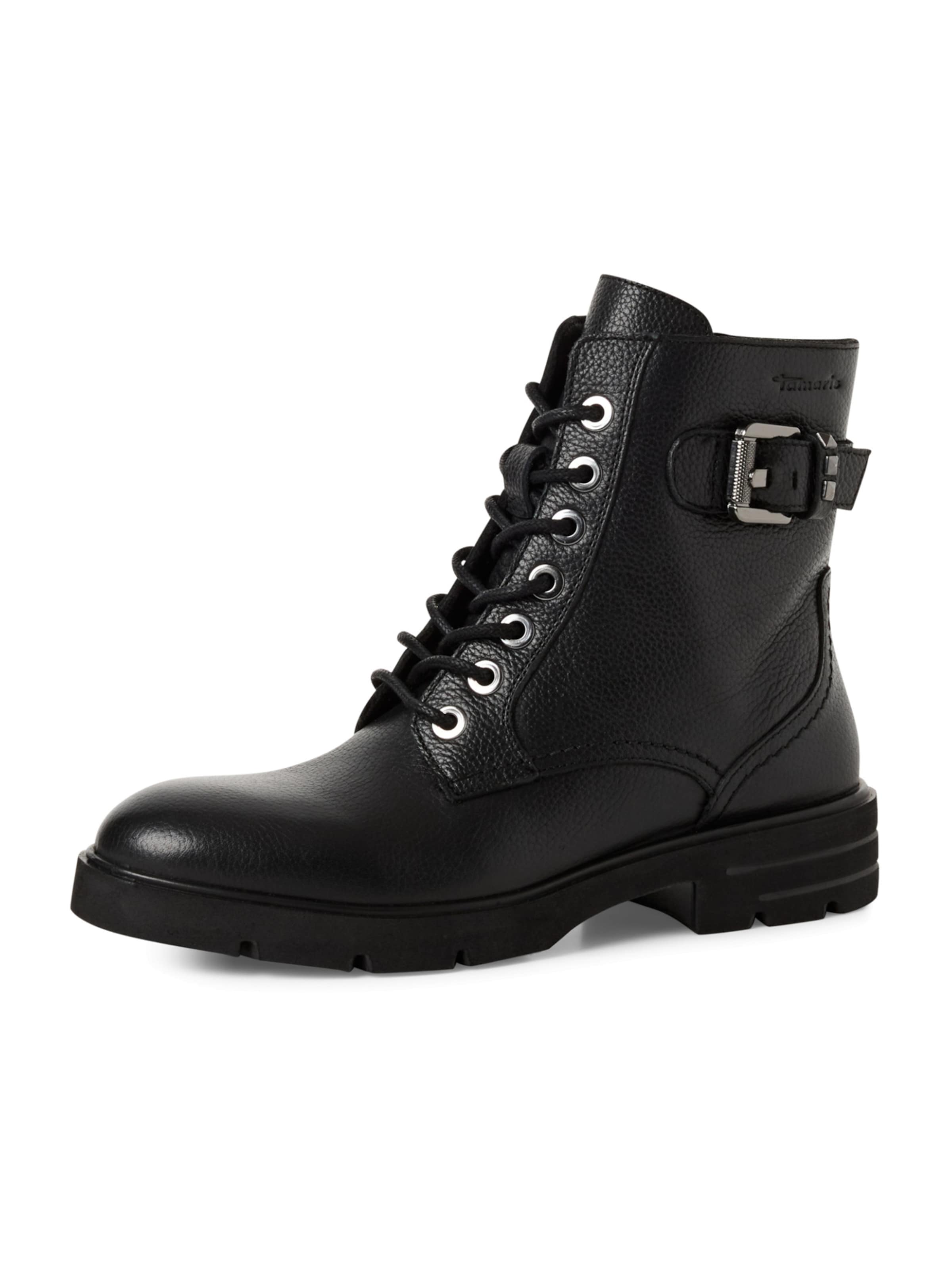Tamaris Lace-Up Ankle Boots in Black: front