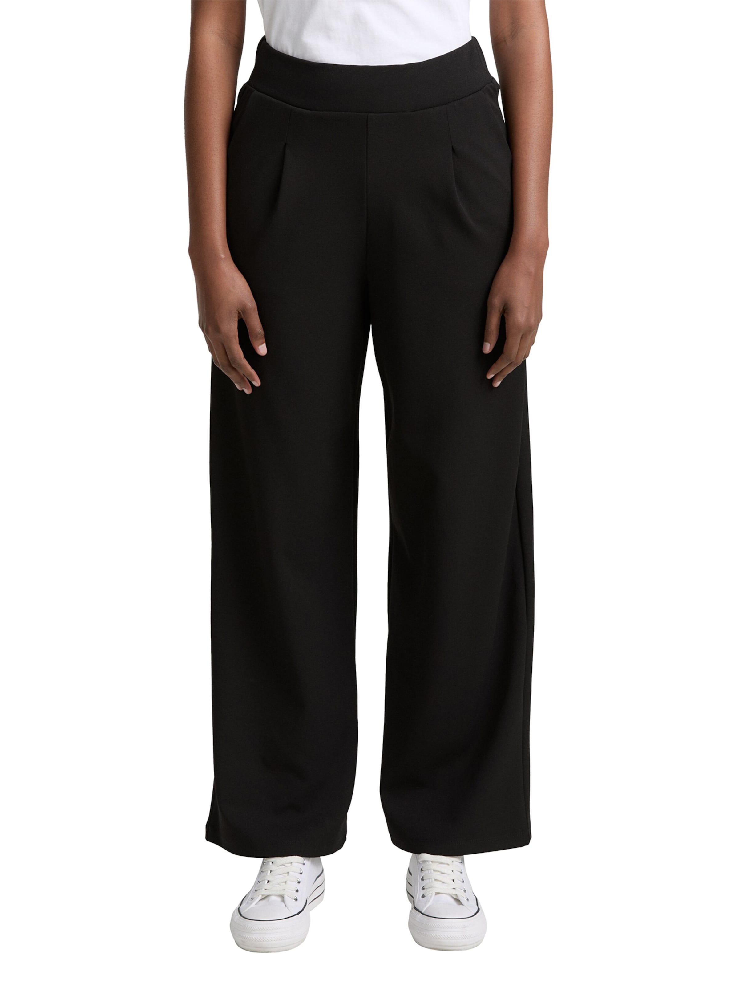 TOM TAILOR DENIM Широки крачоли Панталон с набор в черно: отпред