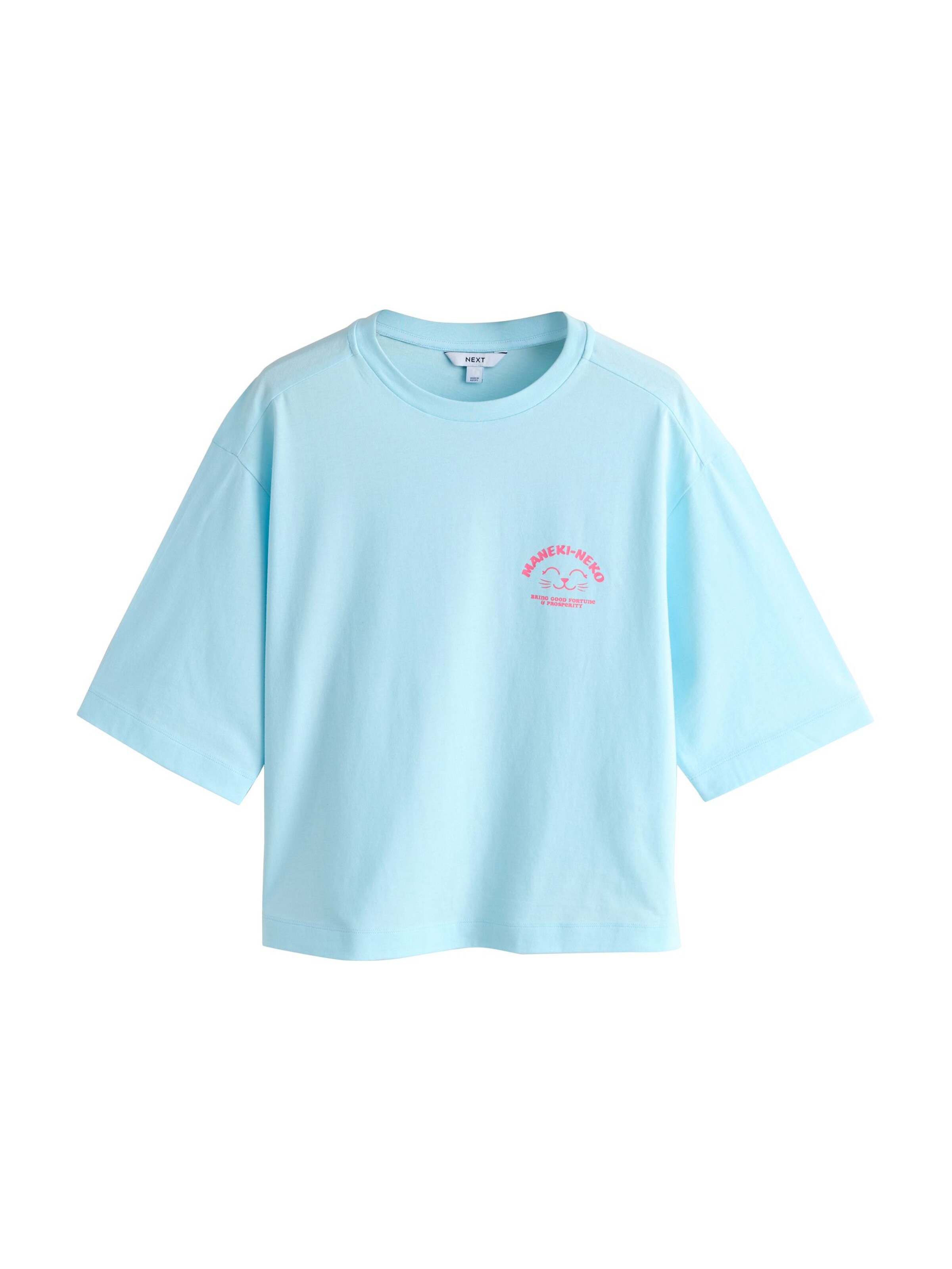 Next Shirt 'Lucky Cat' in Blauw: voorkant