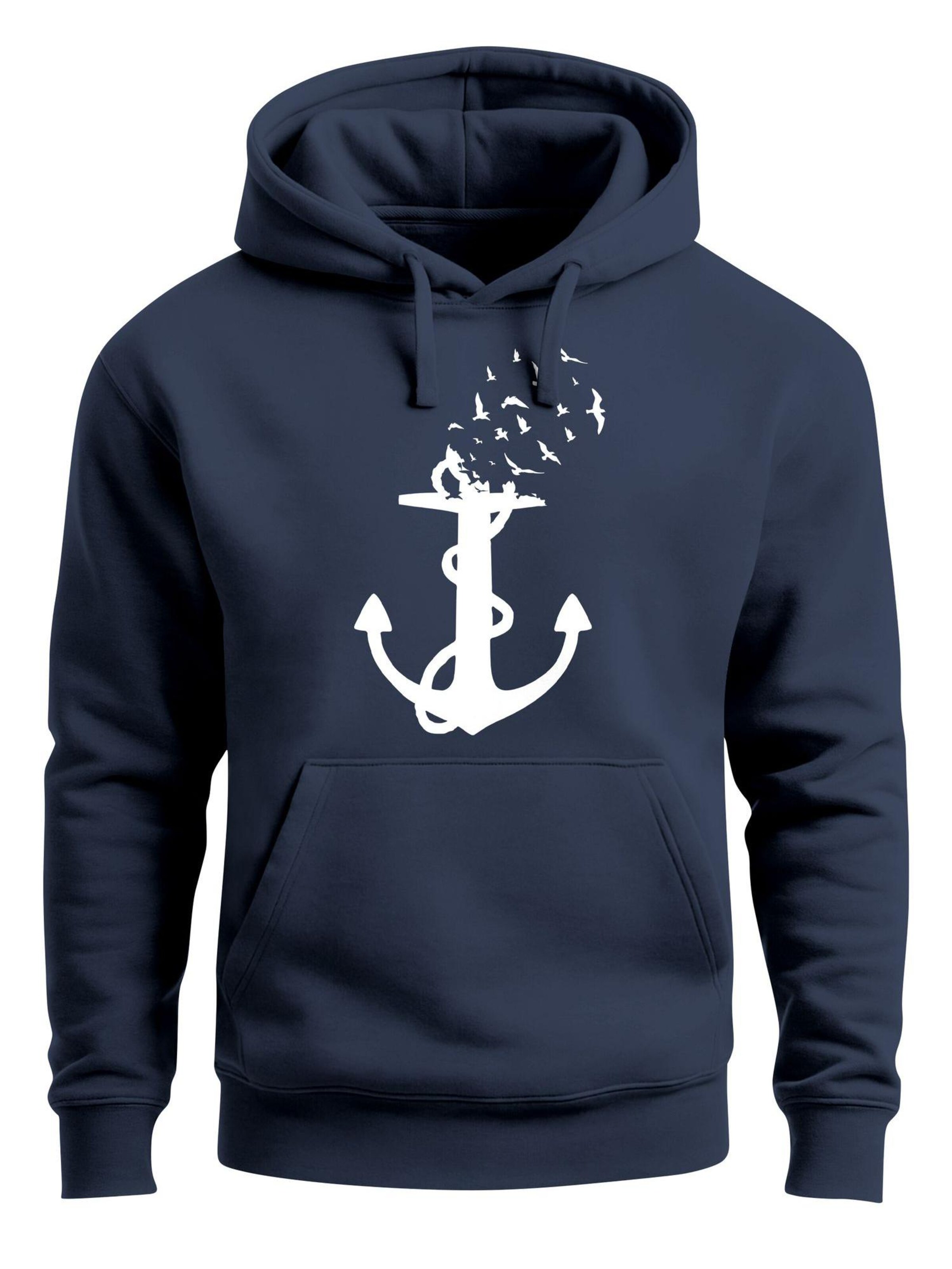 Neverless Sweatshirt 'Anker Vögel' in Blue: front
