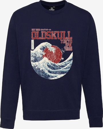 Oldskull Sweatshirt 'Asian Big W Vintage Logo Graphic' in Blauw: voorkant