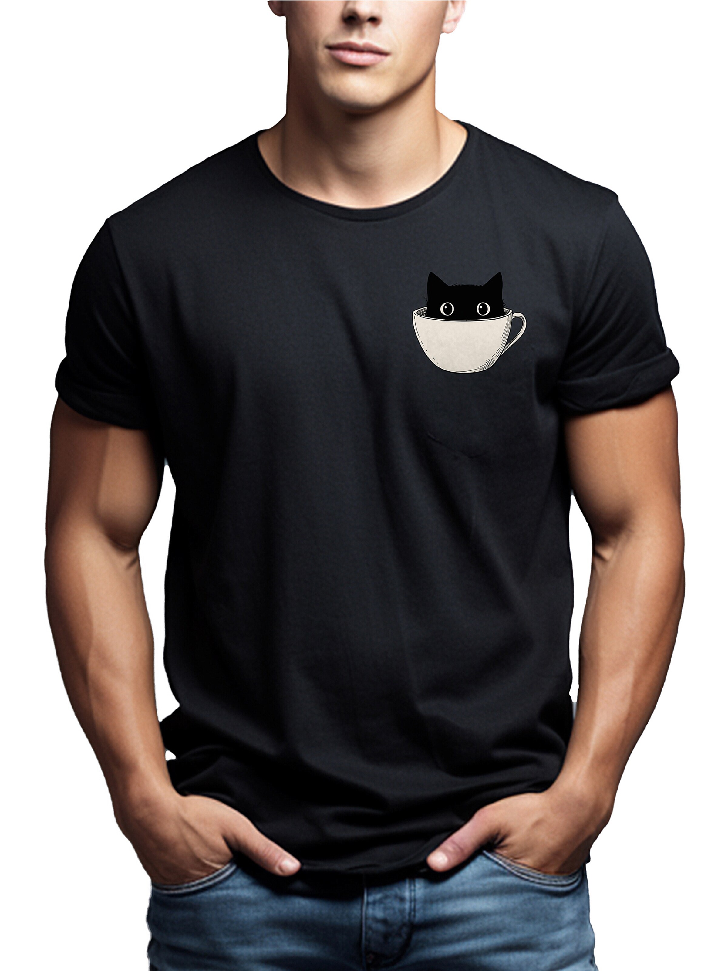 MAKAYA Shirt 'Cup Cat' in Black