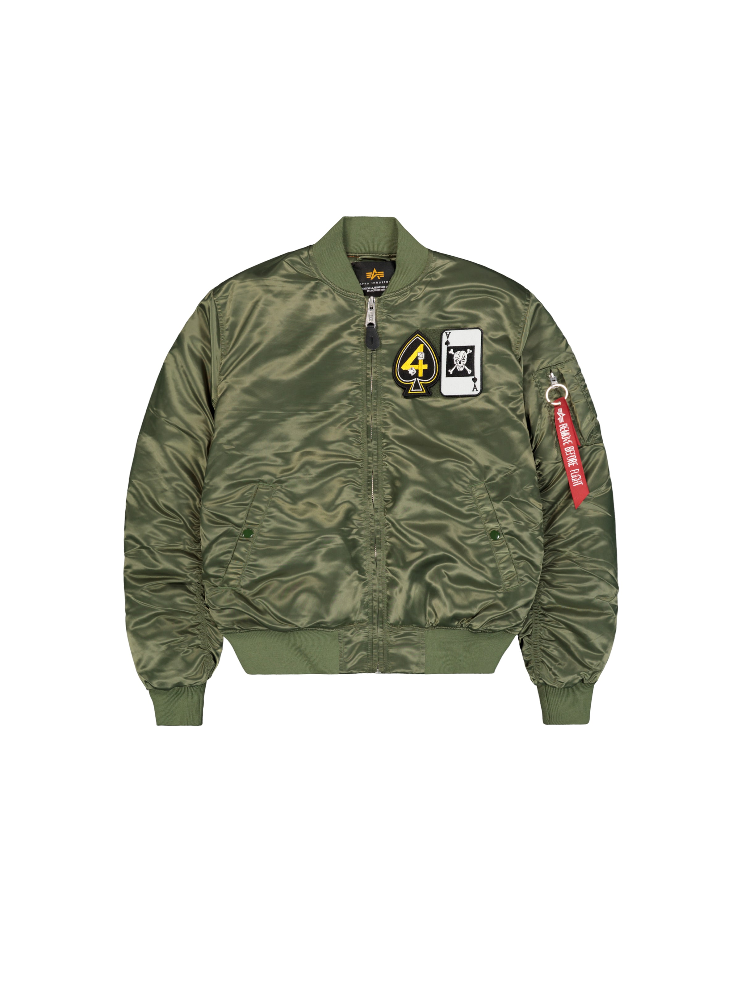 ALPHA INDUSTRIES Between-Season Jacket 'MA-1 Black Devils' in Green: front