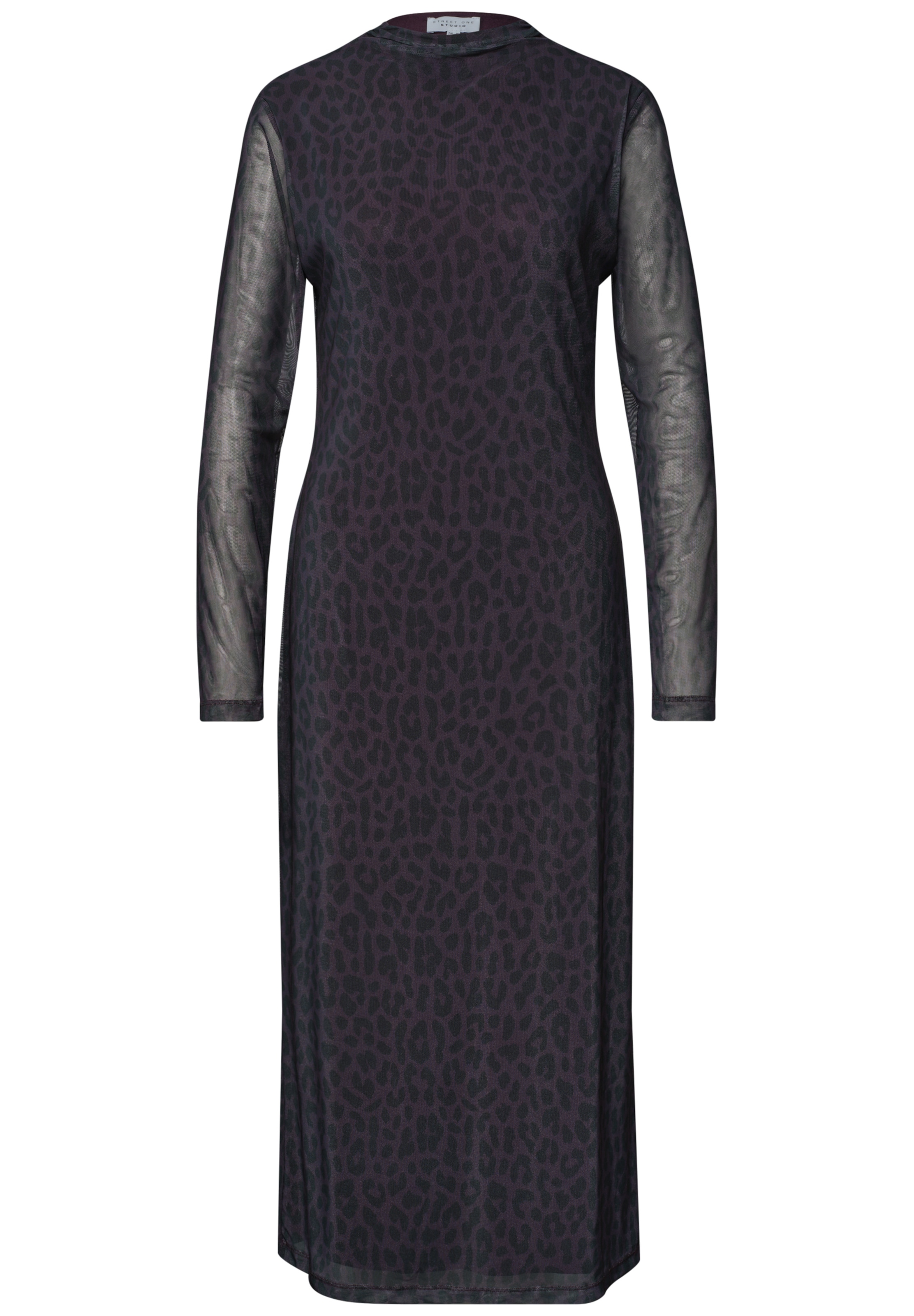 Street One Studio Midikleid aus Mesh mit Leo-Muster in Lila: Vorderseite