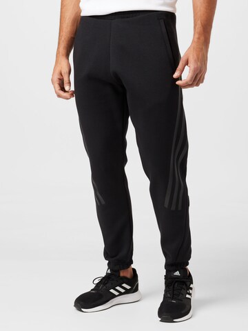 ADIDAS SPORTSWEAR Tapered Workout Pants 'Future Icons 3-Stripes' in Black: front