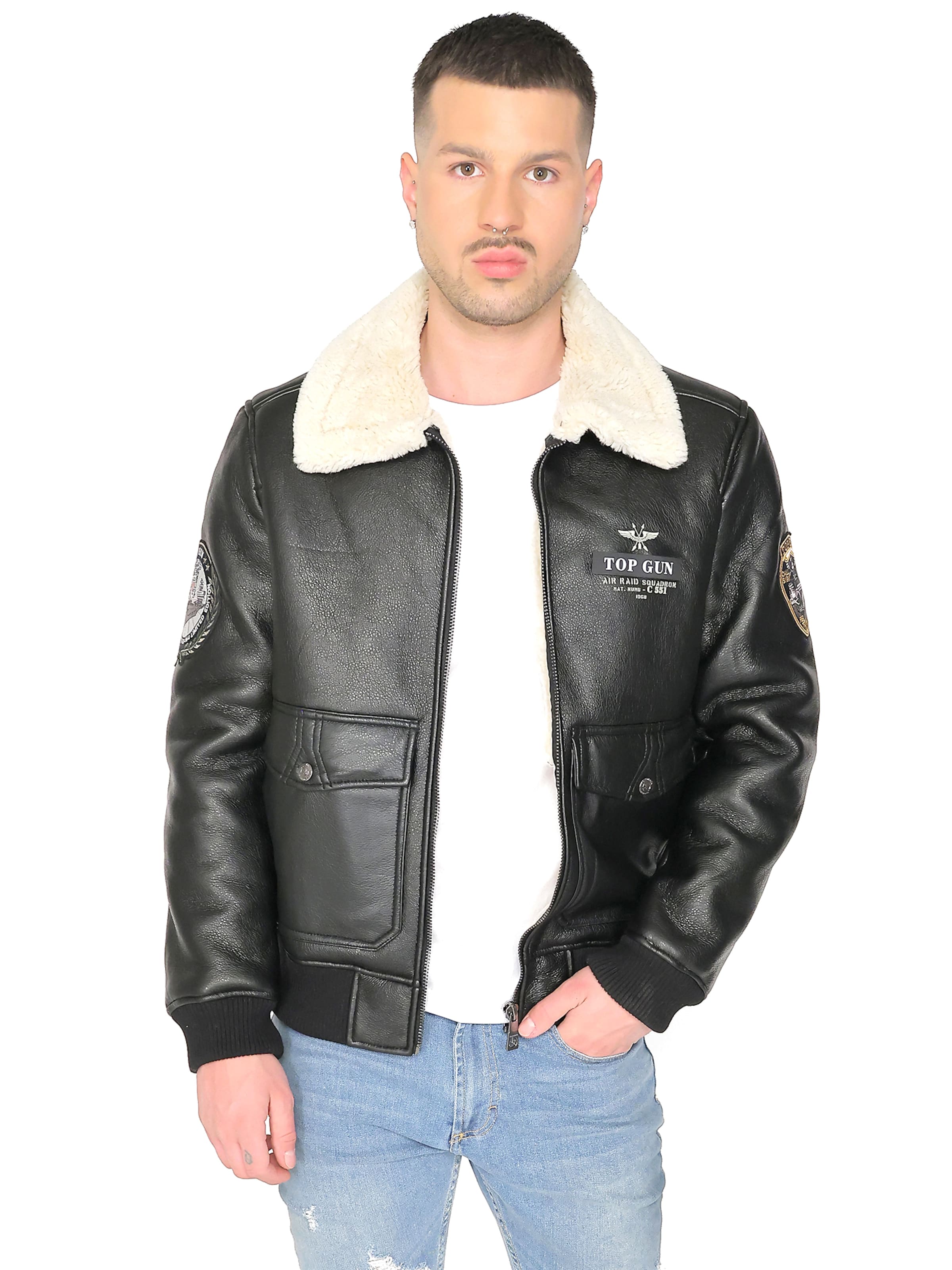 TOP GUN Lederimitatjacke ' TG20213035 ' in Schwarz: Vorderseite
