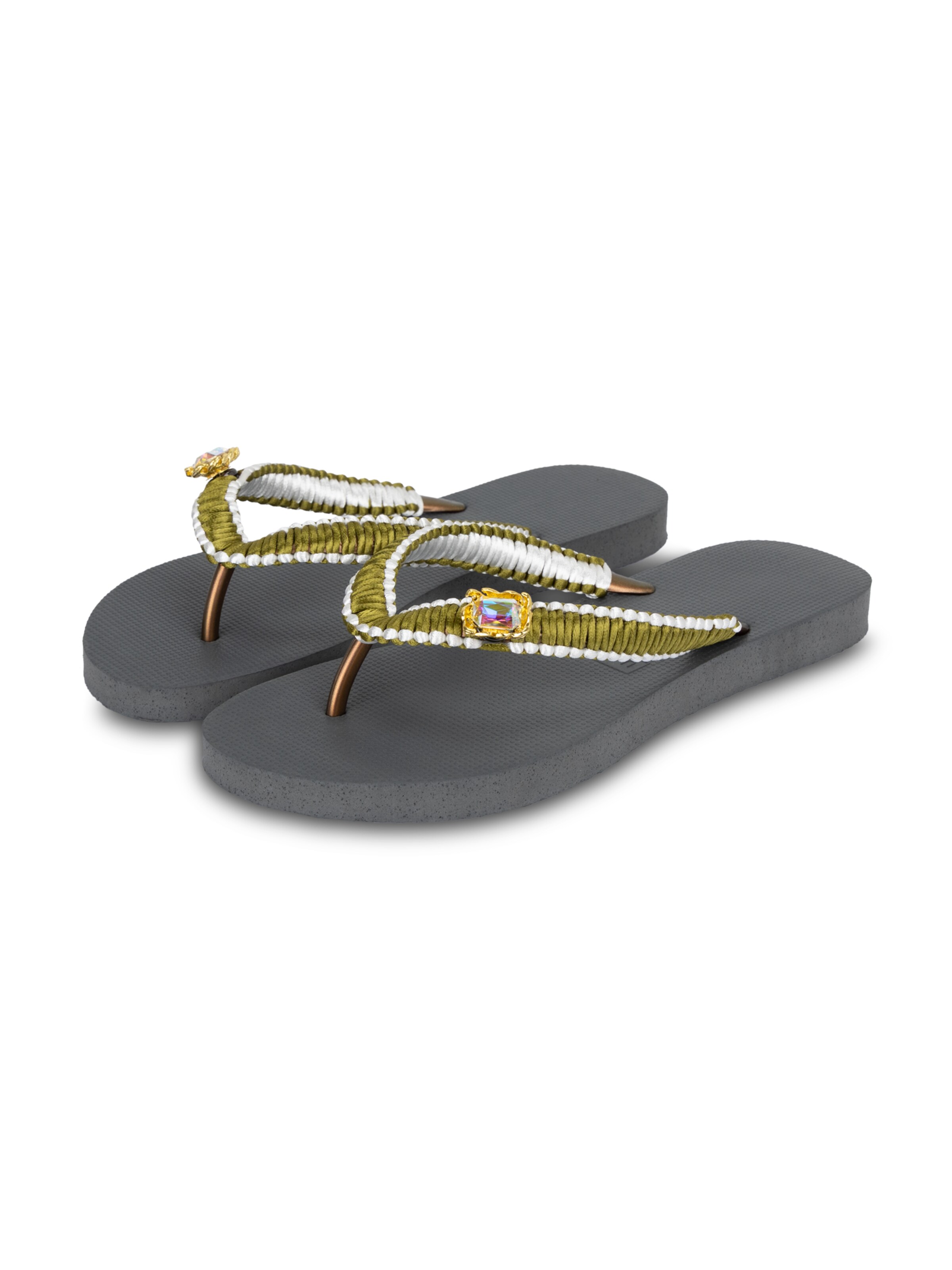 Uzurii Luxury Footwear T-Bar Sandals 'Green Macrame Switch' in 37,5 in Silver, Item view