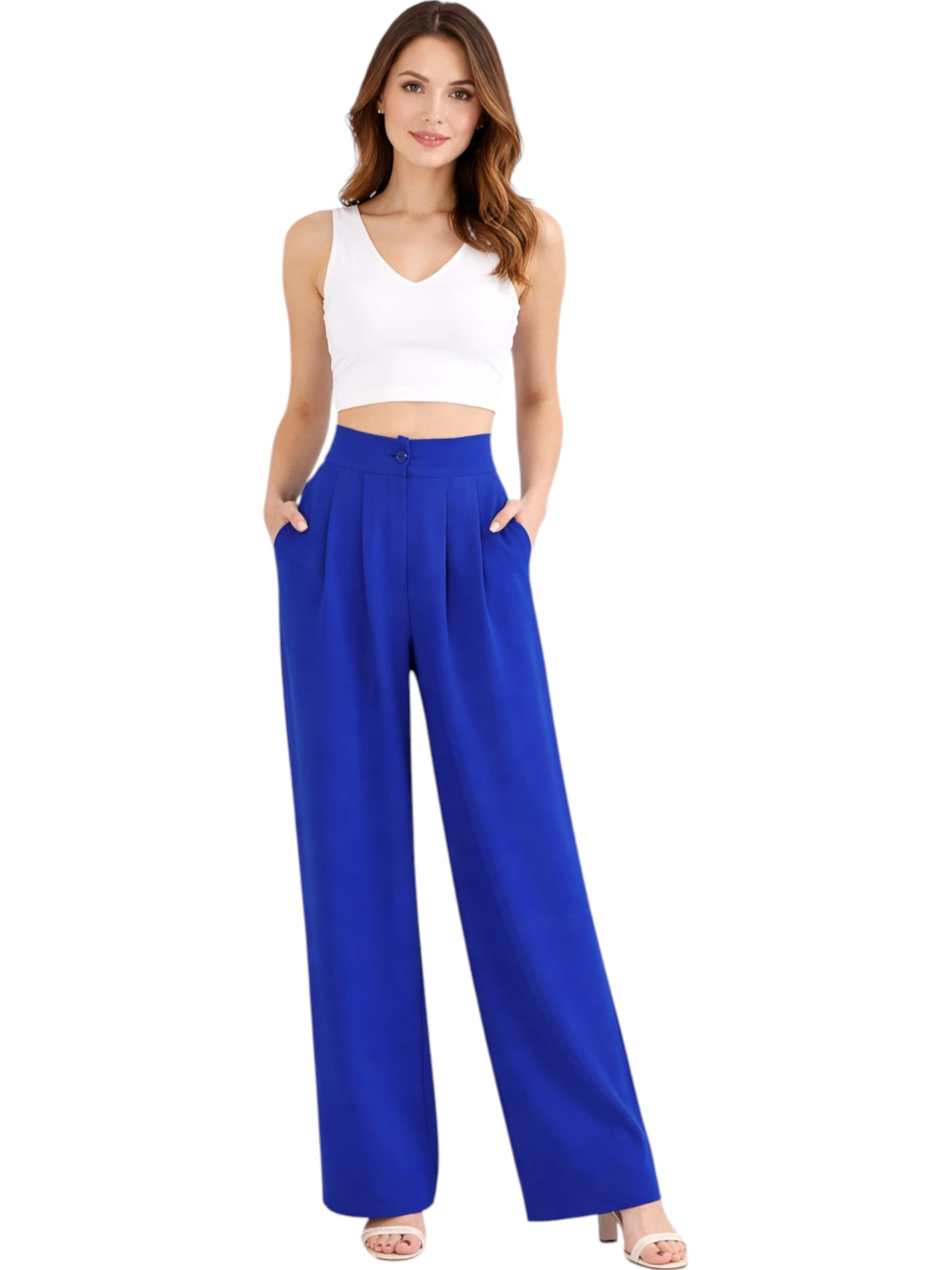 fashionshowcase Wide leg Pleat-Front Pants 'ALYA' in Blue