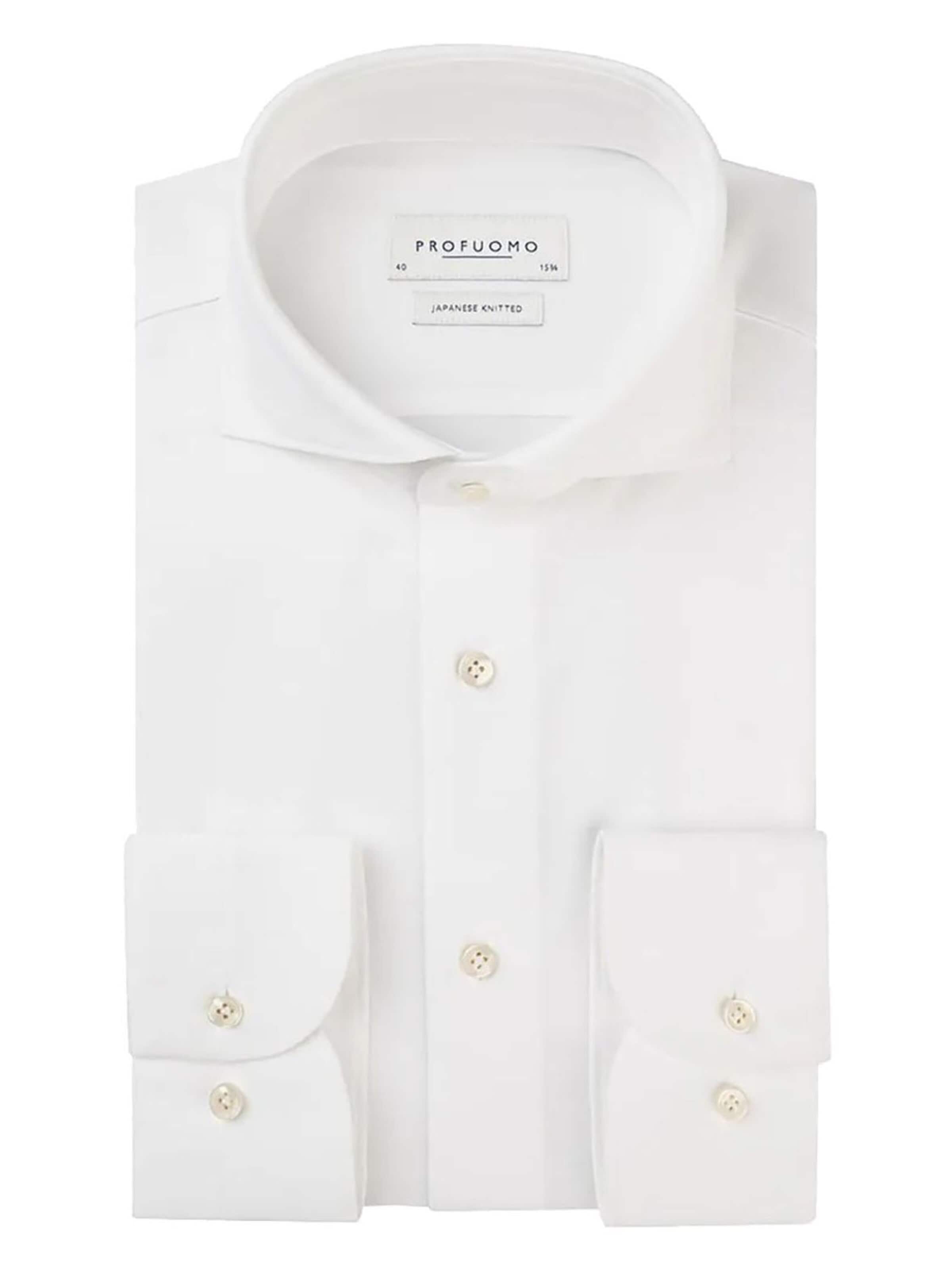 Profuomo Slim fit Button Up Shirt 'Japanese Knitted' in White: front
