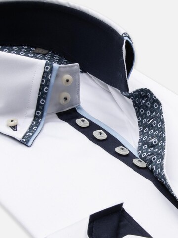 7Camicie Slim fit Zakelijk overhemd 'Vesuvio Iconic Satin Man Shirt Light Blue' in Wit