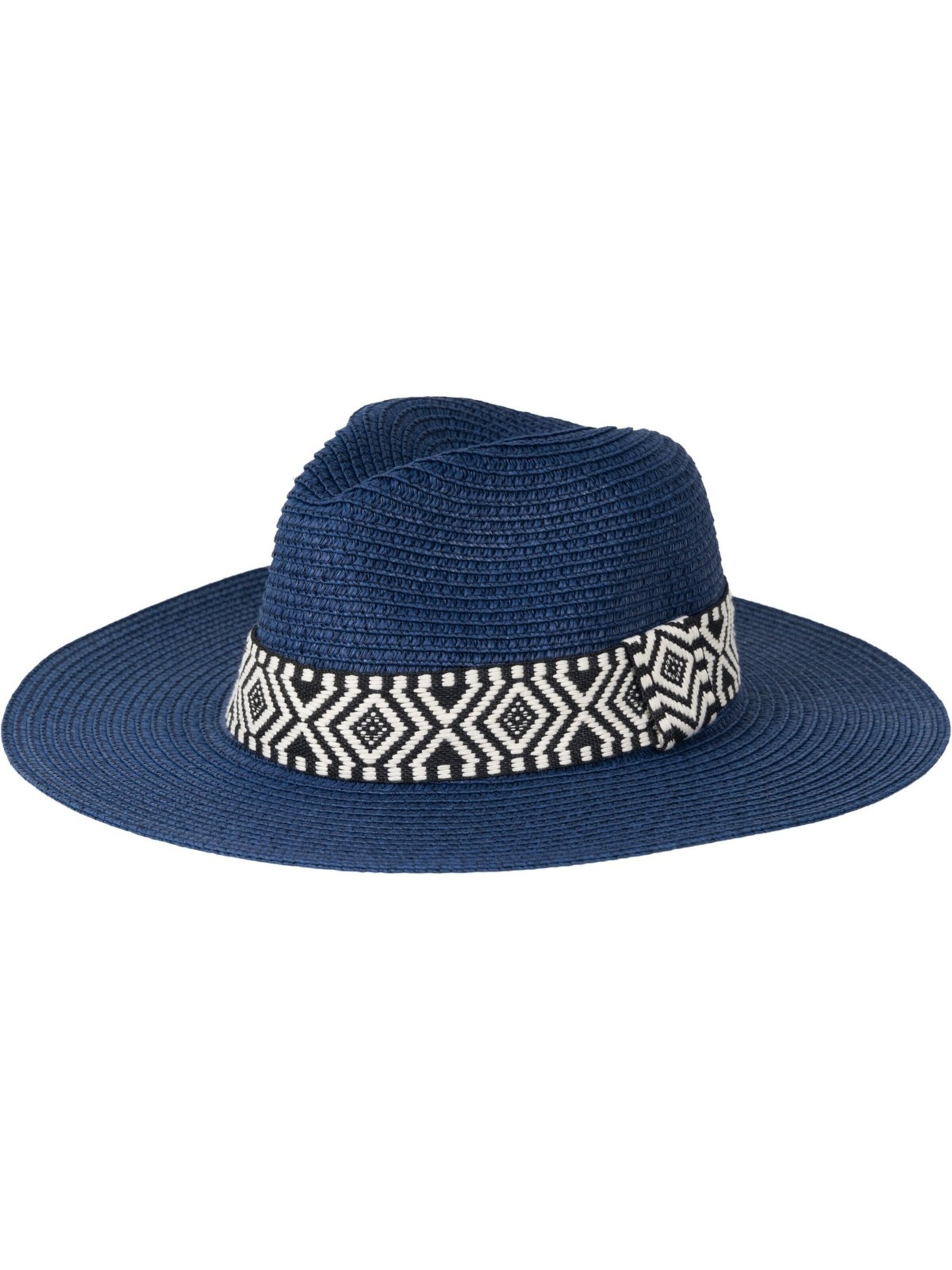 styleBREAKER Hat 'Panama Strohhut Hutband Azteken Muster' in Blue