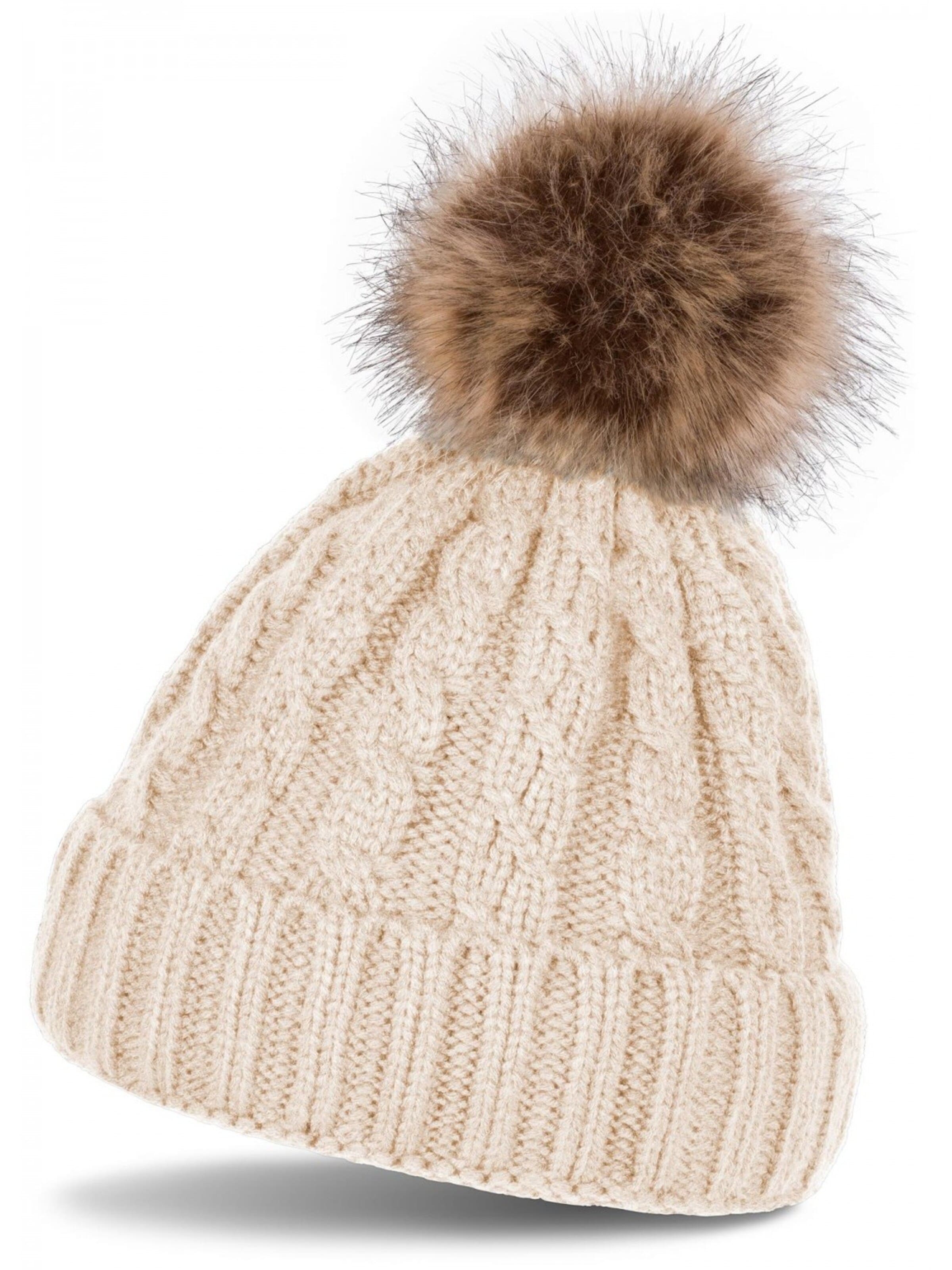 styleBREAKER Mütze 'Strick Bommelmütze mit Zopfmuster'‌‌‌‌‌‌‌‌‌ in 56-58 in beige, Produktansicht