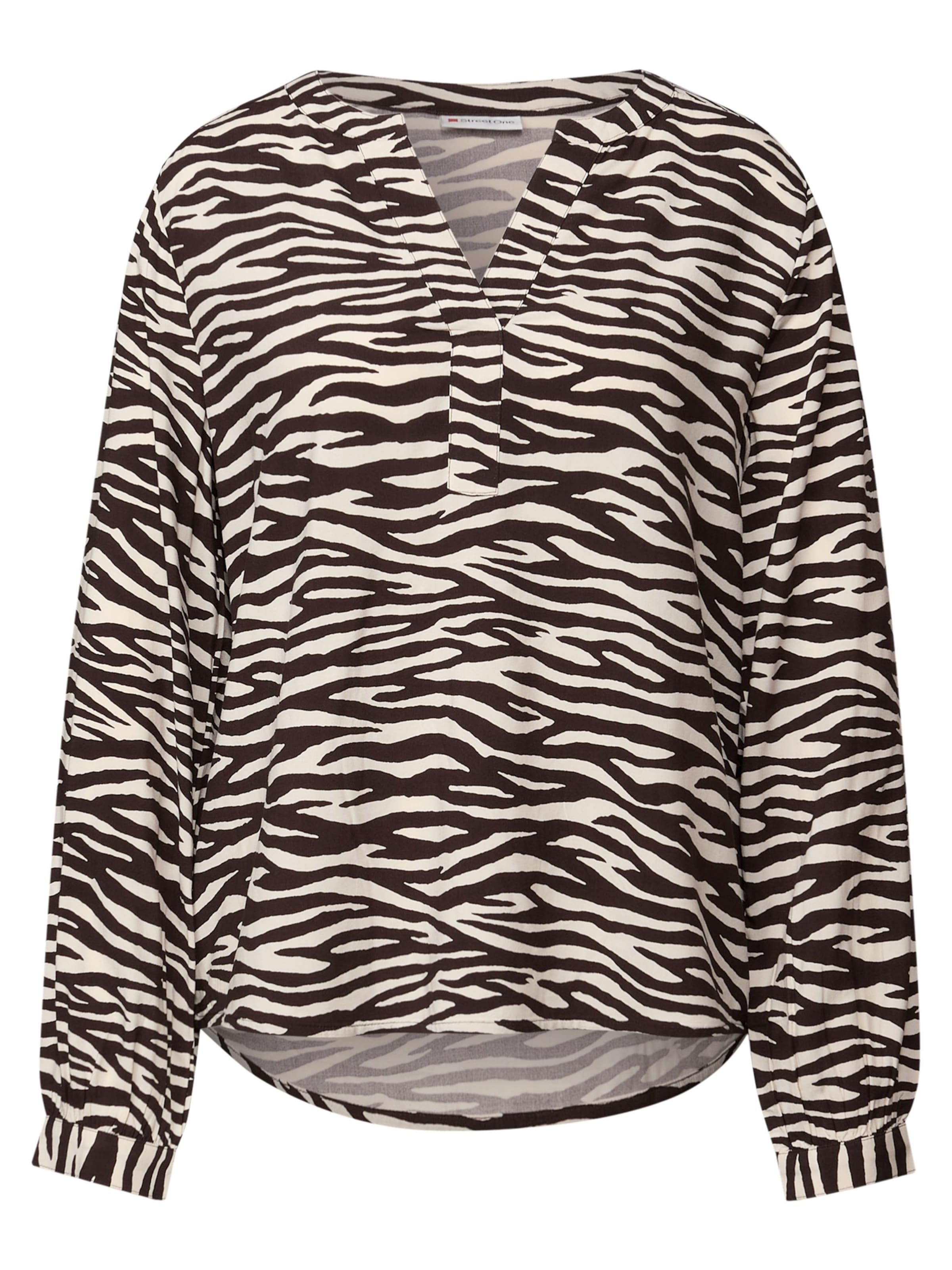 STREET ONE Μπλούζα σε σκούρο καφέ / λευκό, Άποψη προϊόντος