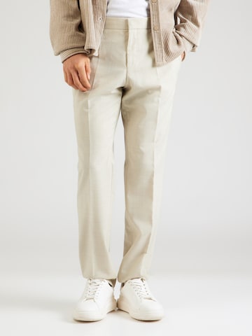 BOSS Slim fit Trousers with creases 'Genius' in White: front