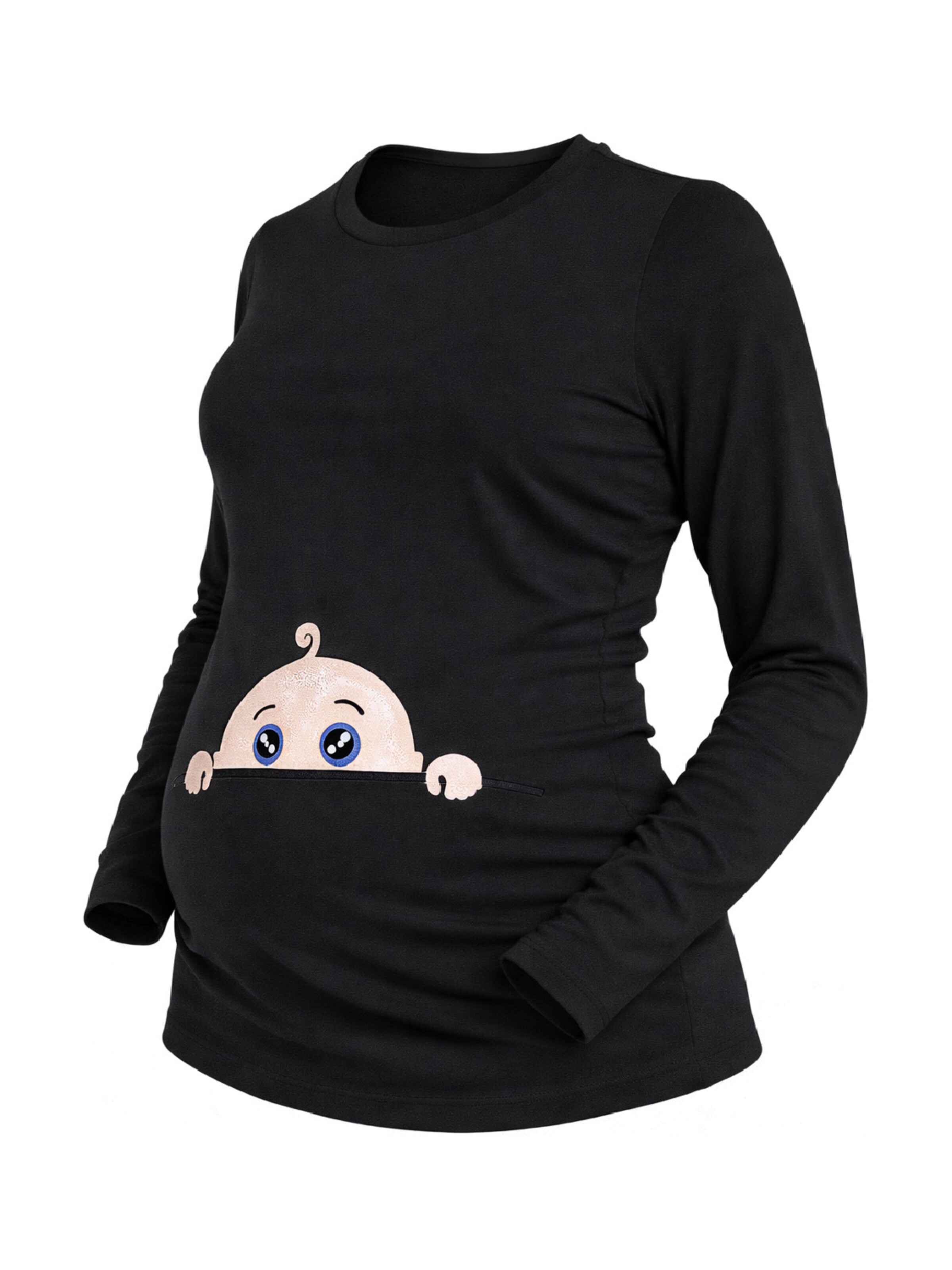 M.M.C. Shirt 'Neugieriges Baby Umstandslangarmshirt' in Black: front