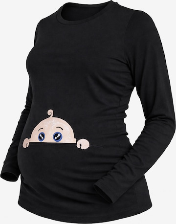 M.M.C. Shirt 'Neugieriges Baby Umstandslangarmshirt' in Black: front