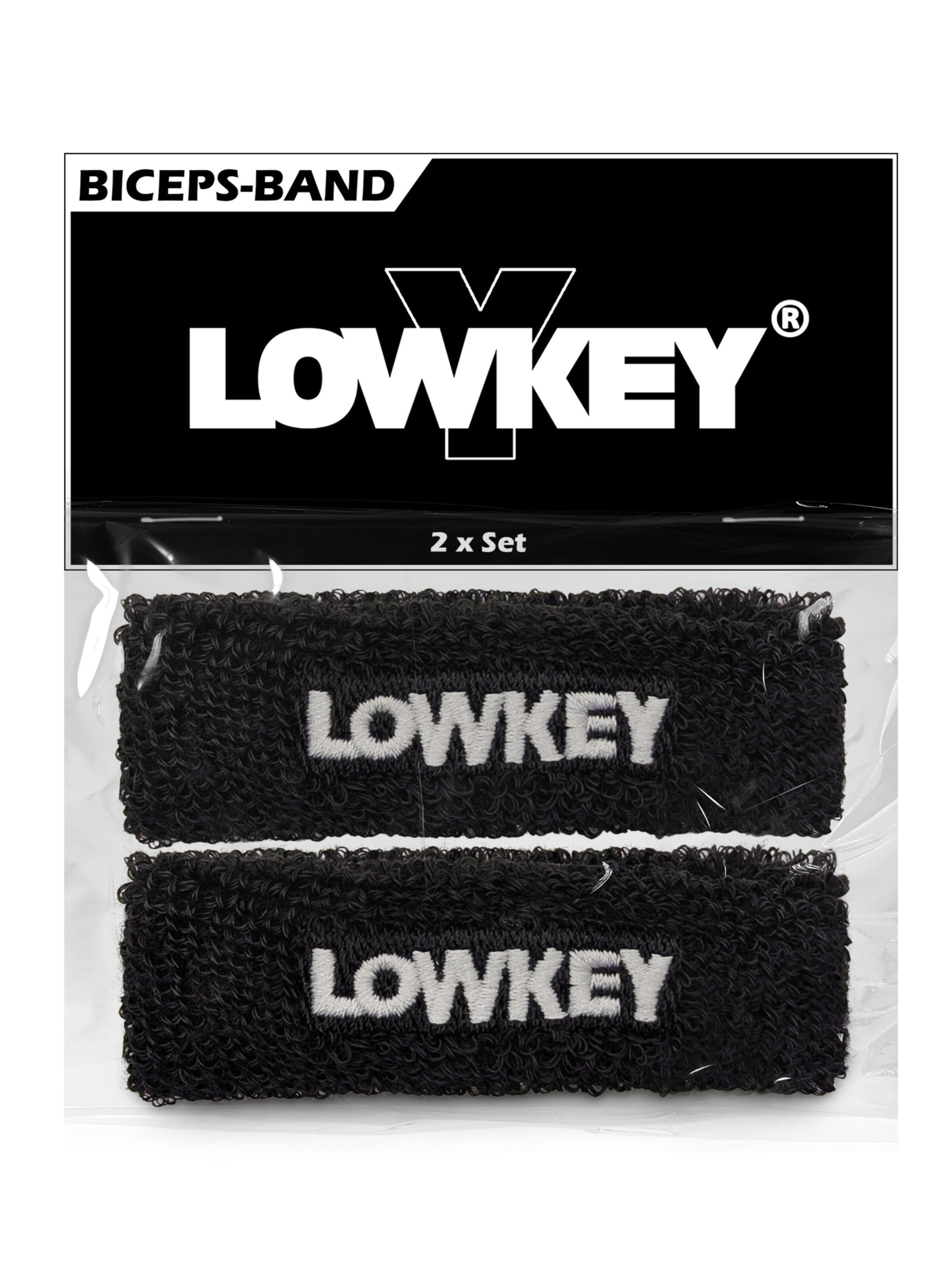Lowkey Sweatband 'Bizeps Band Oberarm Schweißband Set' in Black: front