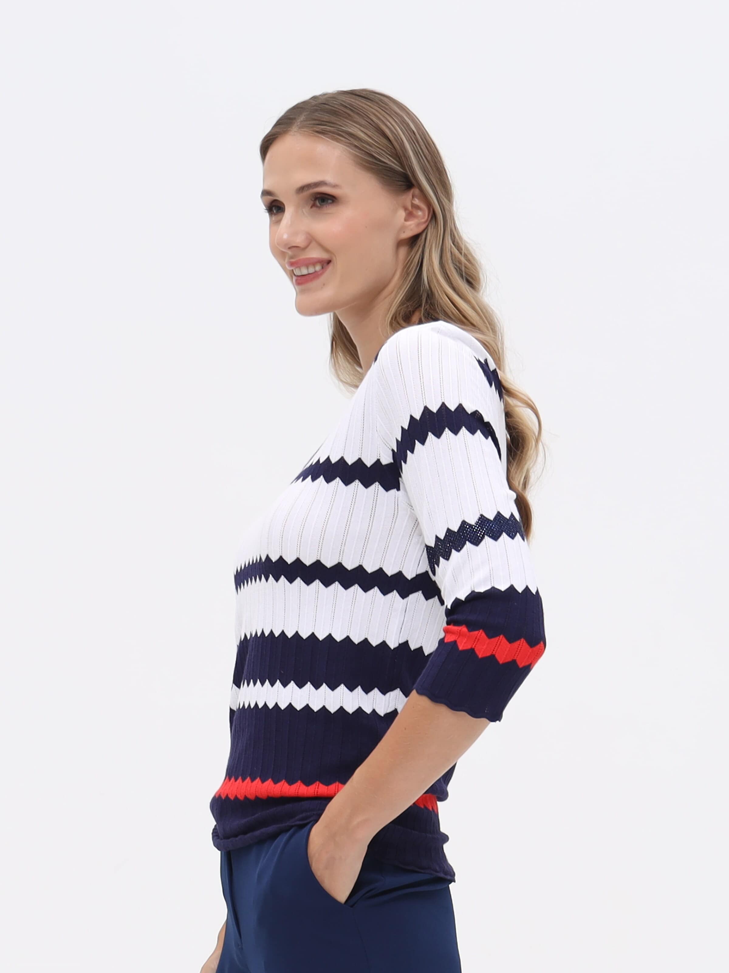 Passioni Pullover 'Pullover mit Zick-Zack-Streifen-Design'‌‌ in Blau