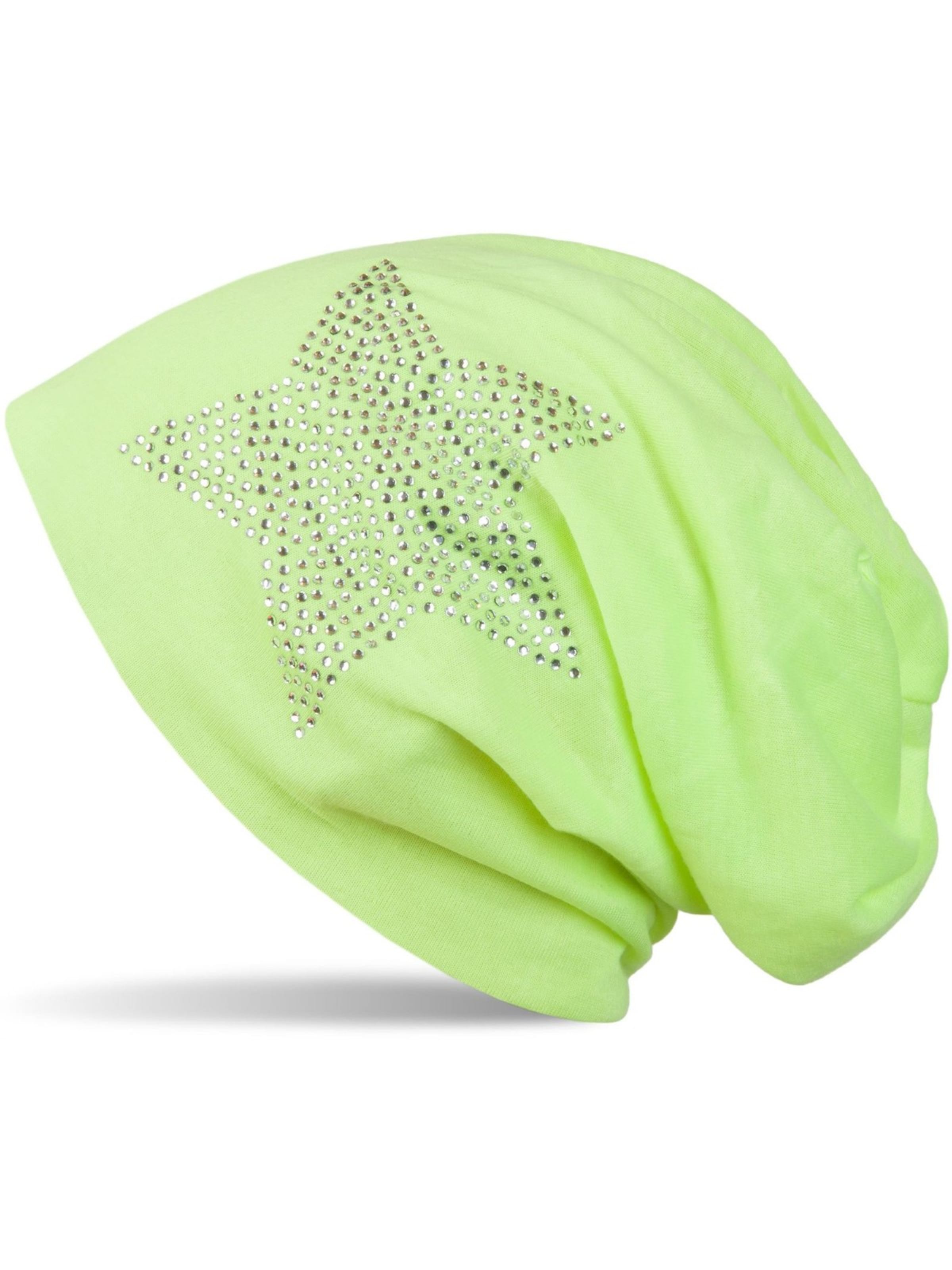 styleBREAKER Mütze 'Leichte Beanie mit Strass Stern'‌‌‌ in Gelb: Vorderseite