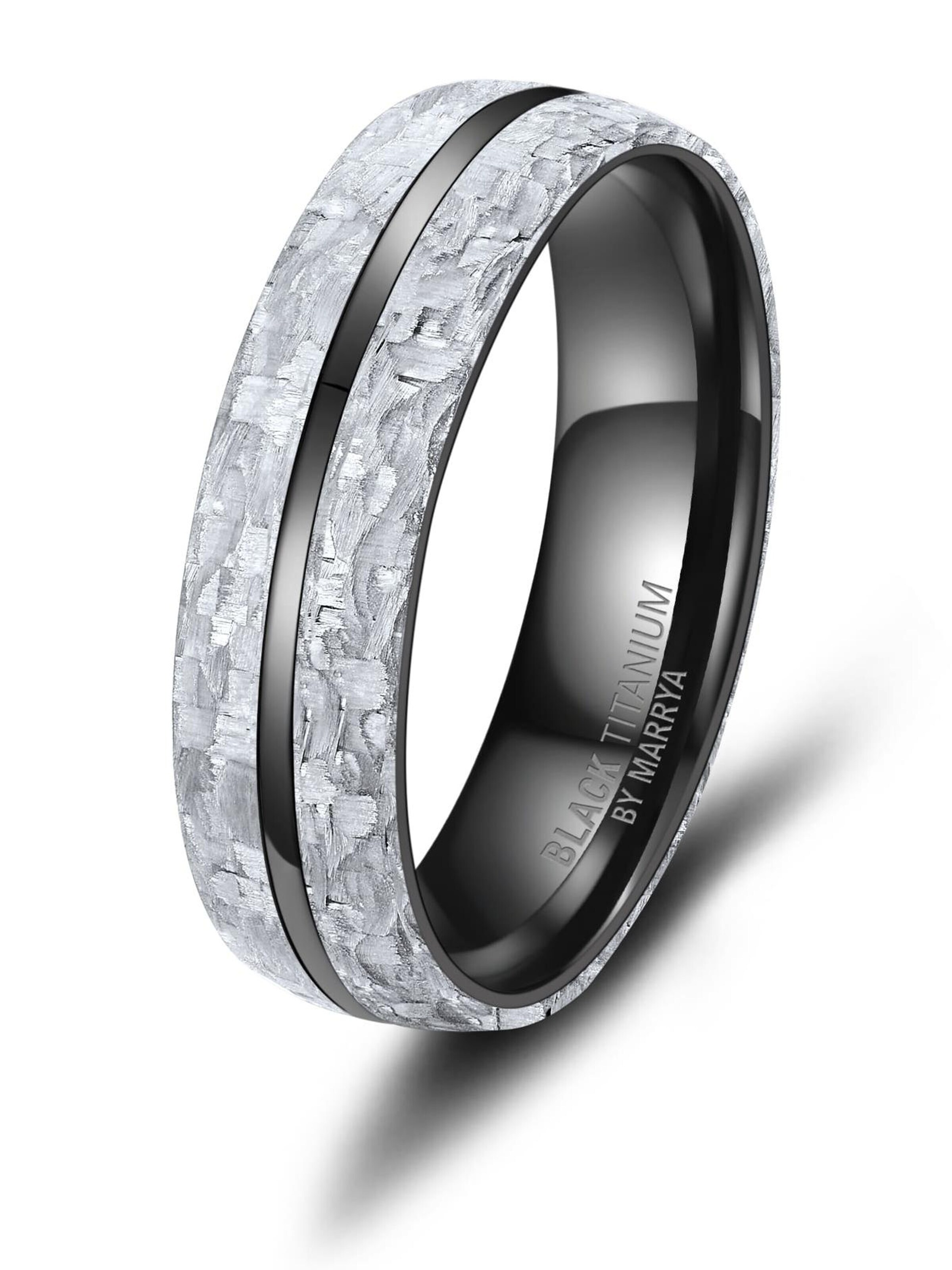 MARRYA Ring 'MARRYA Ehering BT-11 aus Black Titanium – „BLACK & WHITE“ Kollektion' in White: front
