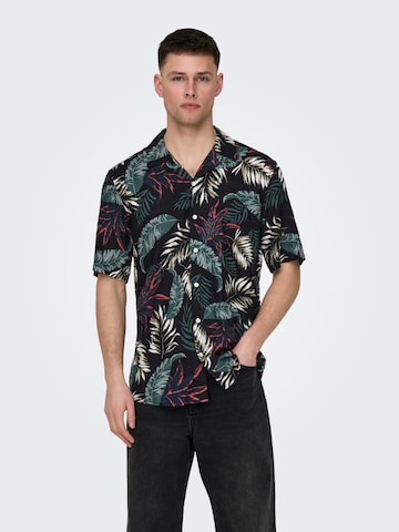 Only & Sons Regular fit Button Up Shirt 'Wayne' in Black: front