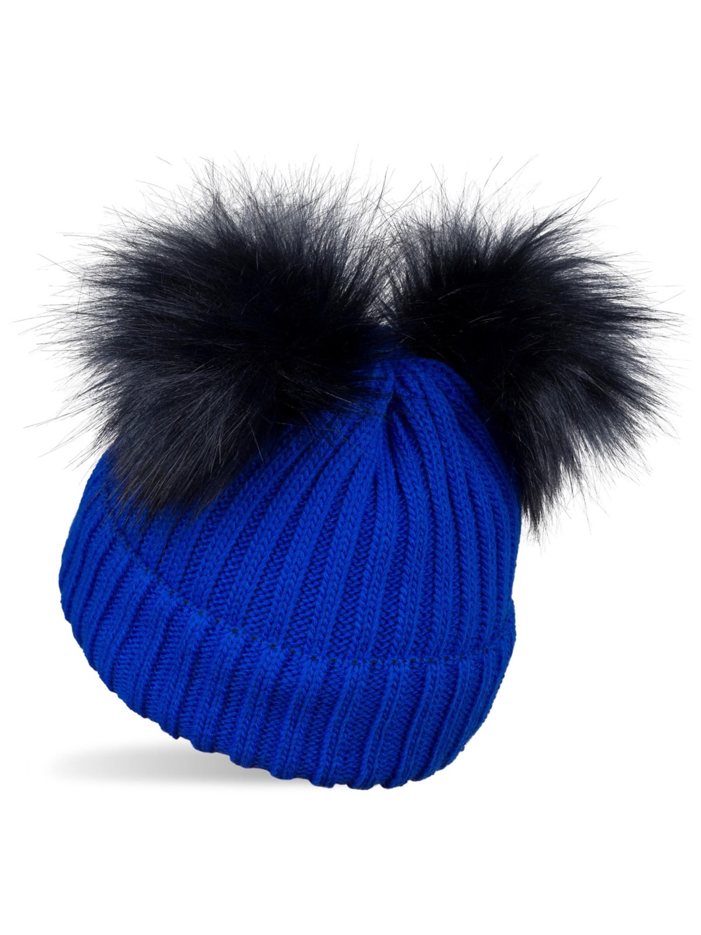 styleBREAKER Beanie 'Kinder Bommelmütze mit zwei Bommel' in Blue: front