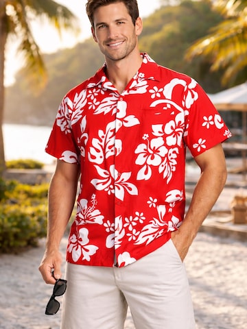 King Kameha Shirt 'Hibiscus'‌ in Rot