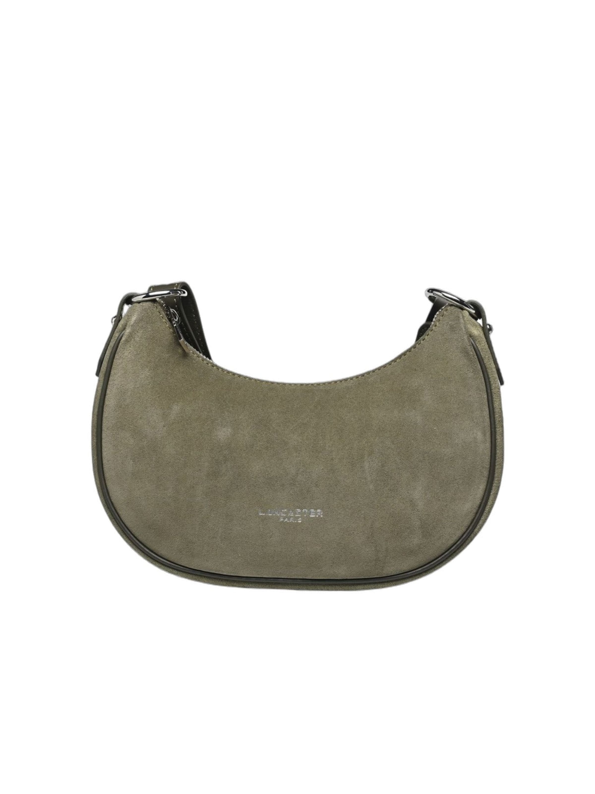 LANCASTER Paris - Bolso de hombro 'Lancaster Sac besace Zippé S Suède Kaki Foncé' en marrón: frente