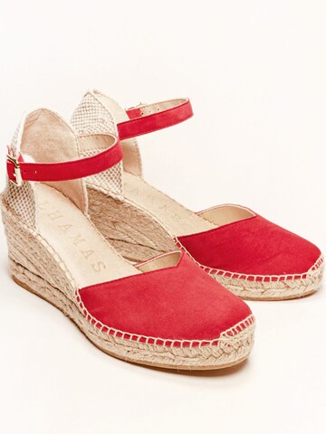 Sandalo con cinturino 'Alpargata Cuña 7 cm' di Alhamas in rosso