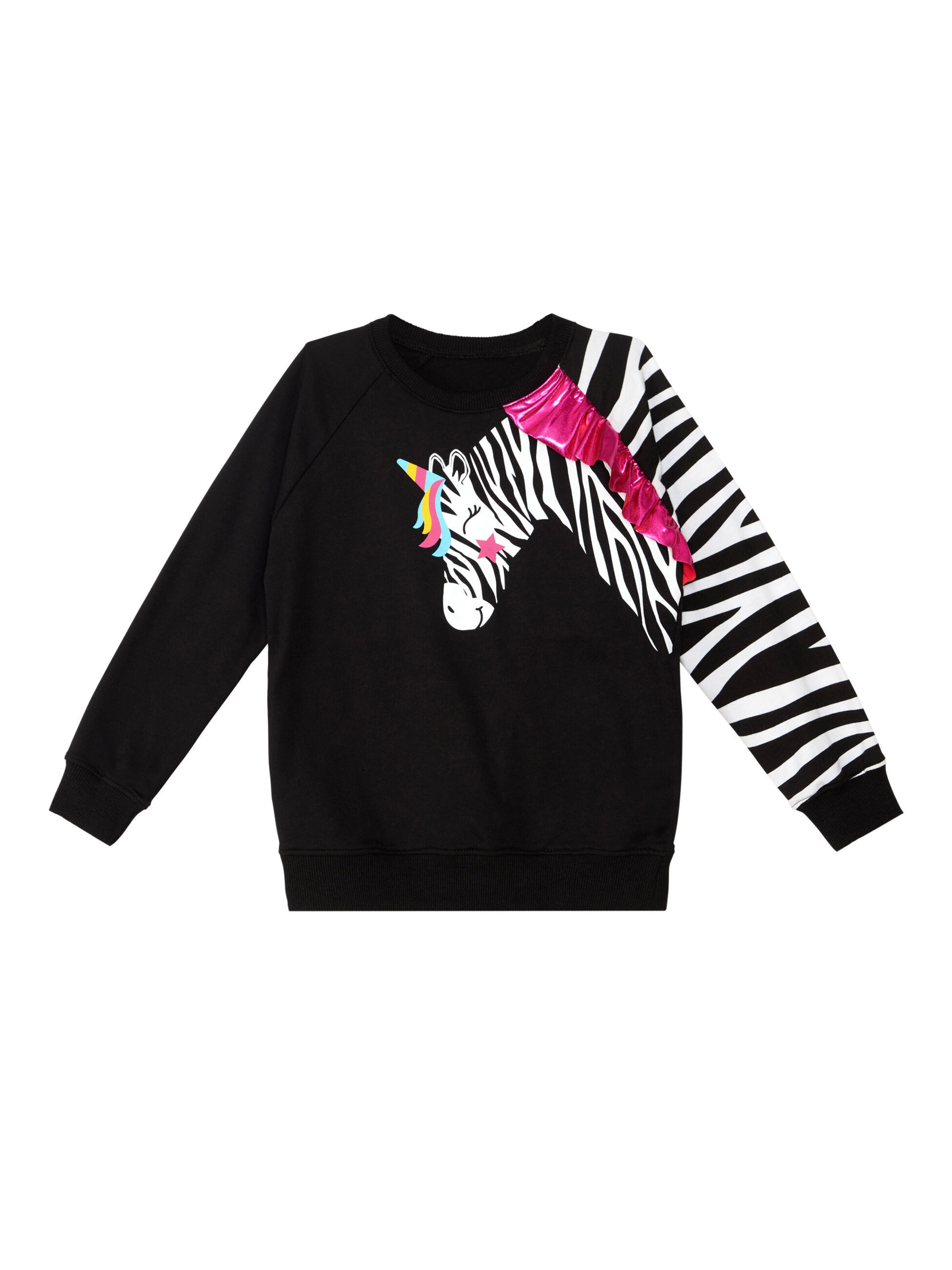 Denokids Pullover 'Zebra Ruffled' in Schwarz: Vorderseite